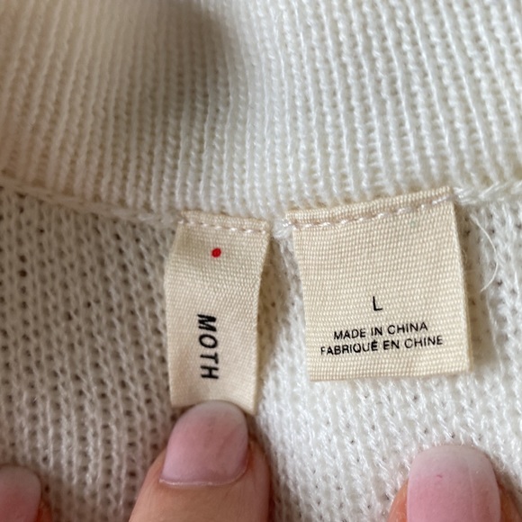 NWOT Anthropologie super cute cream crewneck sweater with feather trim - Picture 4 of 5